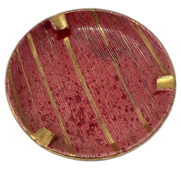 Vintage Large Pink and Gold Italian Ashtray - Picture 1 of 7